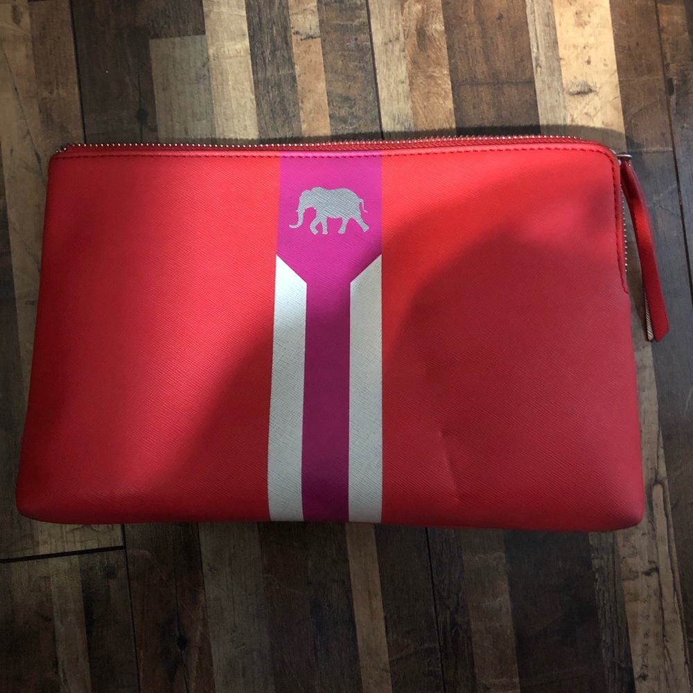 Stella & Dot Red Pink Stripe Elephant Pouch